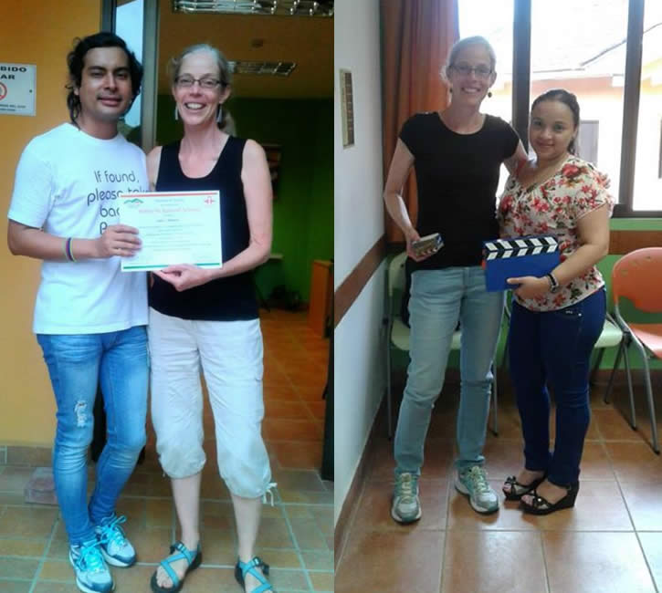 Gail's a Spanish teacher from the USA, and here she's with her 2 Spanish teachers in Boquete: Yubal and Leidys